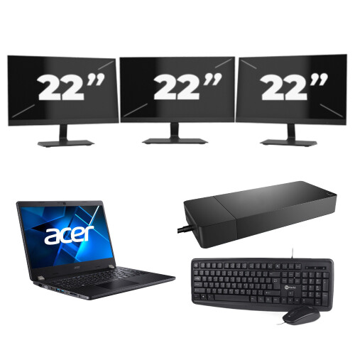 Acer TravelMate P214-53 - Intel Core i3-11e Generatie - 14 inch - 8GB RAM - 256GB SSD - Windows 11 Home + 3x 22 inch Monitor