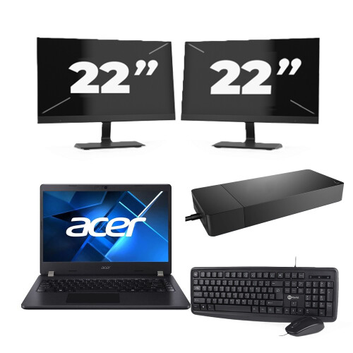 Acer TravelMate P214-53 - Intel Core i5-11e Generatie - 14 inch - 8GB RAM - 256GB SSD - Windows 11 Home + 2x 22 inch Monitor