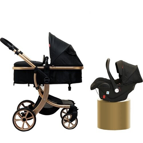 Bellaby Gb14748-608-bk- Luxe Kinderwagen 3 In 1 Met Autostoel- Zwartgoud | Nieuw (outlet)