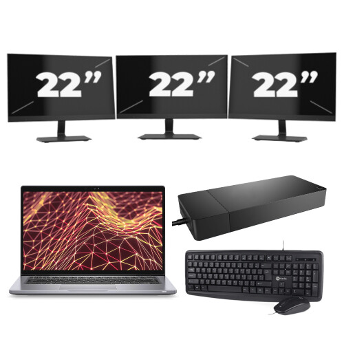 Dell Latitude 7330 - Intel Core i5-12e Generatie - 13 inch - Touch - 16GB RAM - 256GB SSD - Windows 11 Home + 3x 22 inch Monitor