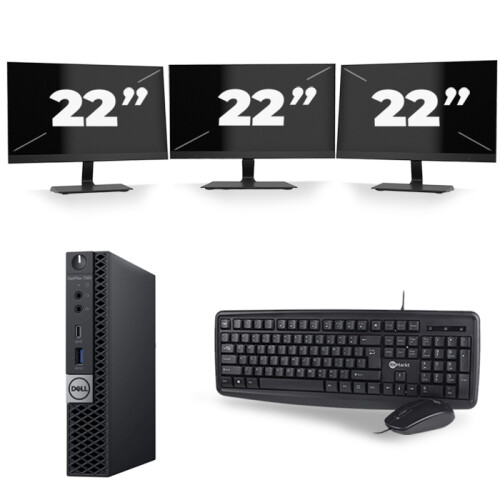 Dell Optiplex 7060 Micro USFF - Intel Core i3-8e Generatie - 8GB RAM - 256GB SSD - Windows 11 + 3x 22 inch Monitor