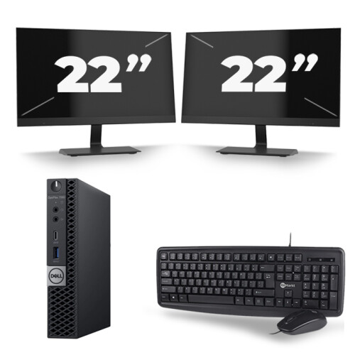 Dell Optiplex 7060 Micro USFF - Intel Core i3-8e Generatie - 8GB RAM - 256GB SSD - Windows 11 + 2x 22 inch Monitor