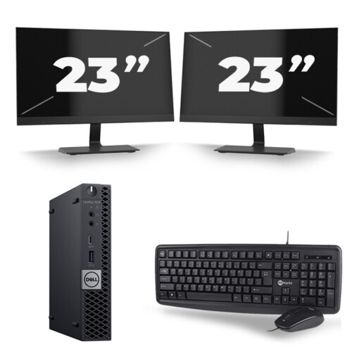 Dell Optiplex 7070 Micro USFF - Intel Core i5-9e Generatie - 8GB RAM - 256GB SSD - Windows 11 + 2x 23 inch Monitor