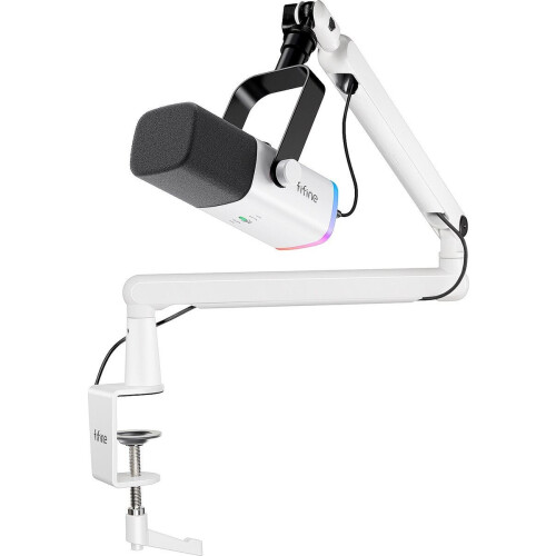 FIFINE TAM8 - USB / XLR Studio microfoon - Flexibele Arm - RGB - Wit