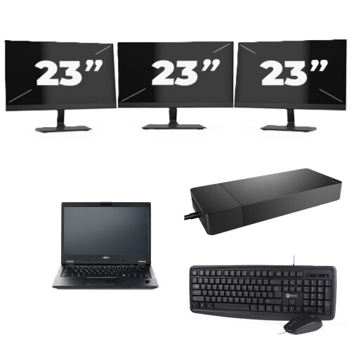 Fujitsu LIFEBOOK E5410 - Intel Core i3-10e Generatie - 14 inch - 8GB RAM - 256GB SSD - Windows 11 Home + 3x 23 inch Monitor