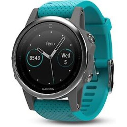 Garmin Fenix 5S 42 mm zilver met siliconebandje blauw