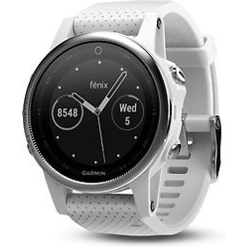 Garmin Fenix 5S 42 mm zilver met siliconebandje wit