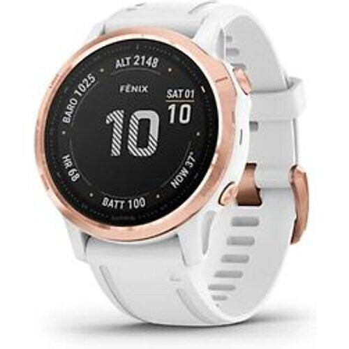 Garmin Fenix 6S Pro 42 mm wit met een witte siliconen polsband