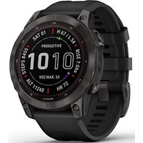 Garmin Fenix 7 47 mm carbon grey DLC titanium met zwarte polsband [wifi, Sapphire Solar Edition]