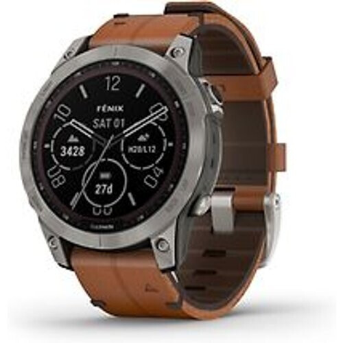Garmin Fenix 7 47 mm titanium met chestnut leren band [wifi, Sapphire Solar Edition]