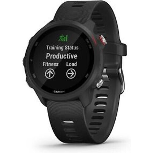 Garmin Forerunner 245 Music zwart met een zwarte siliconen polsband