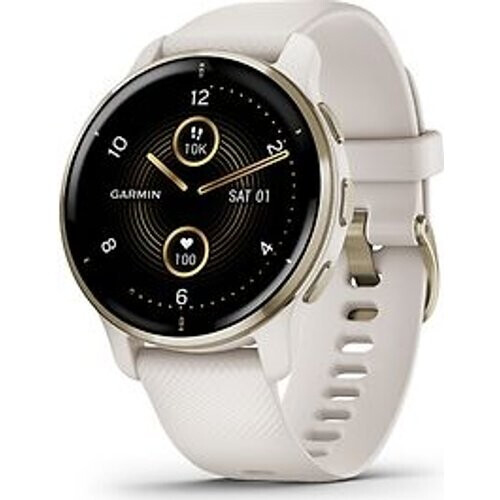 Garmin Venu 2 Plus 43 mm cream gold rand van roestvrij staal met ivory behuizing en siliconen band [wifi]
