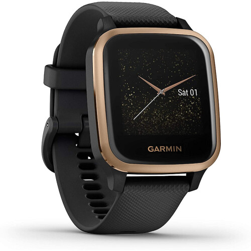 Garmin Venu Sq Music 40 mm roségoud met siliconenarmband zwart [wifi]