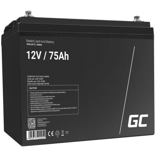 Green Cell AGM25 - AGM Batterij 12V 75Ah - 260 x 167 x 216 mm - 21.5kg