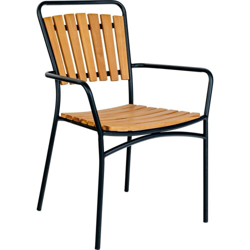 House Nordic Cleveland - Tuinstoel - Teak met zwart frame - Set van 4 (set van 4)