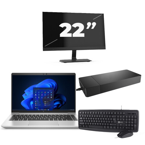 HP EliteBook 640 G9 - Intel Core i5-12e Generatie - 14 inch - 8GB RAM - 256GB SSD - Windows 11 Home + 1x 22 inch Monitor