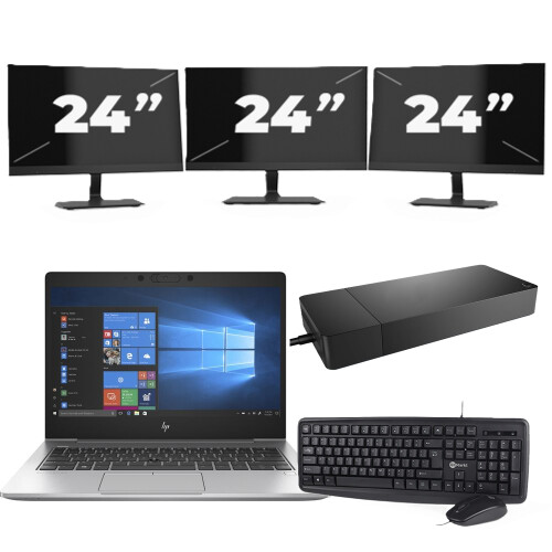 HP EliteBook 735 G6 - AMD Ryzen 7 PRO 3700U - 13 inch - 8GB RAM - 256GB SSD - Windows 10 Home + 3x 24 inch Monitor