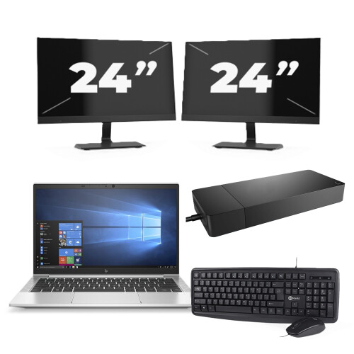 HP EliteBook 830 G7 - Intel Core i7-10e Generatie - 13 inch - 8GB RAM - 256GB SSD - Windows 11 + 2x 24 inch Monitor