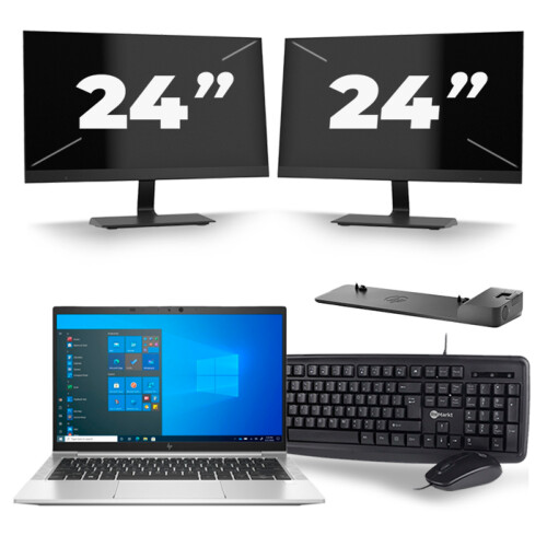HP EliteBook 830 G8 - Intel Core i5-11e Generatie - 13 inch - 8GB RAM - 256GB SSD - Windows 11 + 2x 24 inch Monitor