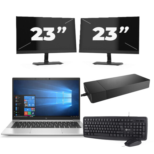 HP EliteBook 835 G7 - AMD Ryzen 3 Pro 4450U - 13 inch - 8GB RAM - 256GB SSD - Windows 10 Home + 2x 23 inch Monitor