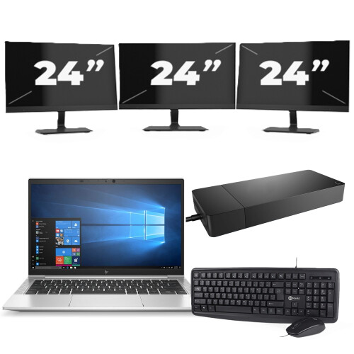 HP EliteBook 835 G7 - AMD Ryzen 7 PRO 4750U - 13 inch - 8GB RAM - 256GB SSD - Windows 11 Home + 3x 24 inch Monitor