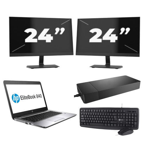 HP EliteBook 840 G3 - Intel Core i7-6e Generatie - 14 inch - 8GB RAM - 256GB SSD - Windows 11 + 2x 24 inch Monitor