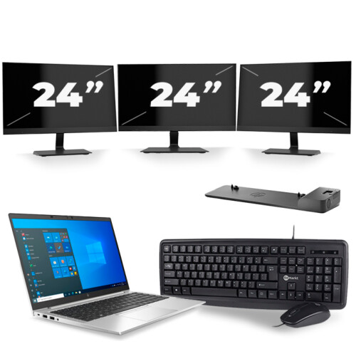 HP EliteBook 840 G8 - Intel Core i7-11e Generatie - 14 inch - 8GB RAM - 256GB SSD - Windows 11 + 3x 24 inch Monitor