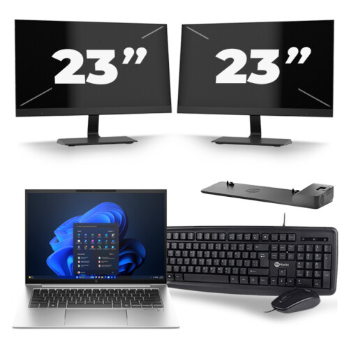 HP EliteBook 840 G9 - Intel Core i5-12e Generatie - 14 inch - 8GB RAM - 256GB SSD - Windows 11 + 2x 23 inch Monitor