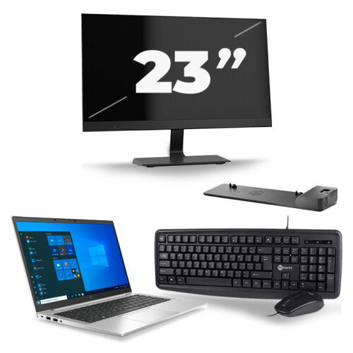 HP EliteBook 845 G7 - AMD Ryzen 3 Pro 4450U - 14 inch - 16GB RAM - 256GB SSD - Windows 10 Home + 1x 23 inch Monitor