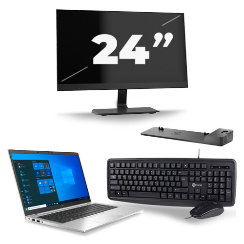 HP EliteBook 845 G7 - AMD Ryzen 7 PRO 4750U - 14 inch - 16GB RAM - 256GB SSD - Windows 10 Home + 1x 24 inch Monitor