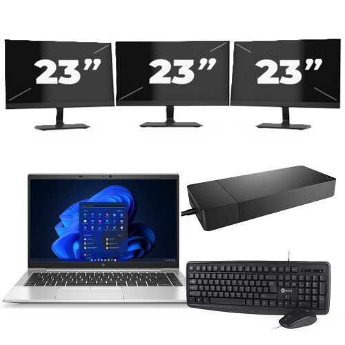 HP EliteBook 845 G8 - AMD Ryzen 3 PRO 5400U - 14 inch - 8GB RAM - 256GB SSD - Windows 11 Home + 3x 23 inch Monitor
