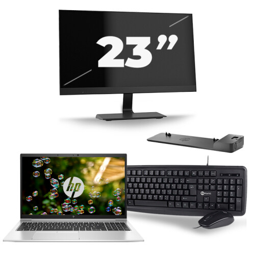 HP EliteBook 855 G7 - AMD Ryzen 3 Pro 4450U - 15 inch - 16GB RAM - 256GB SSD - Windows 10 Home + 1x 23 inch Monitor