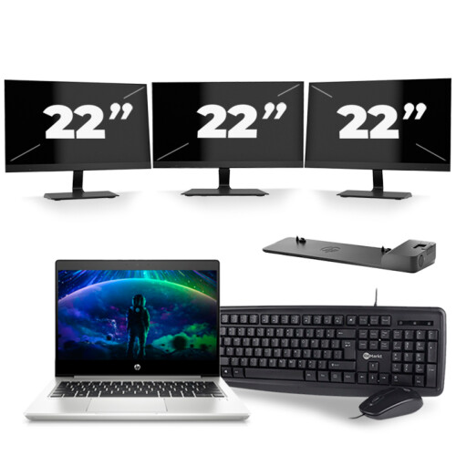 HP ProBook 430 G6 - Intel Core i5-8e Generatie - 13 inch - 8GB RAM - 256GB SSD - Windows 11 + 3x 22 inch Monitor