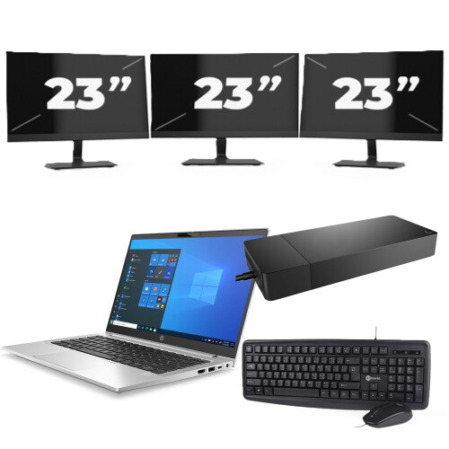 HP ProBook 430 G8 - Intel Core i3-11e Generatie - 13 inch - 8GB RAM - 256GB SSD - Windows 11 Home + 3x 23 inch Monitor