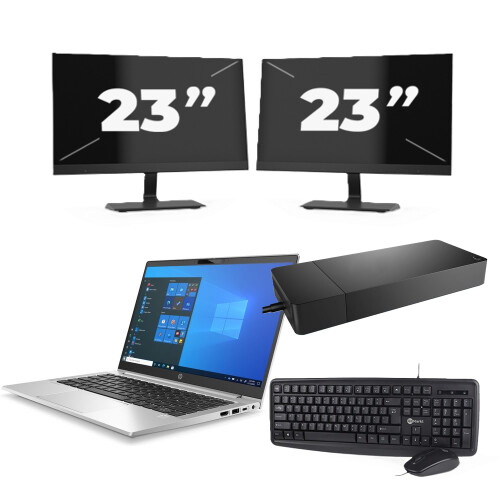 HP ProBook 430 G8 - Intel Core i3-11e Generatie - 13 inch - 8GB RAM - 256GB SSD - Windows 11 Home + 2x 23 inch Monitor