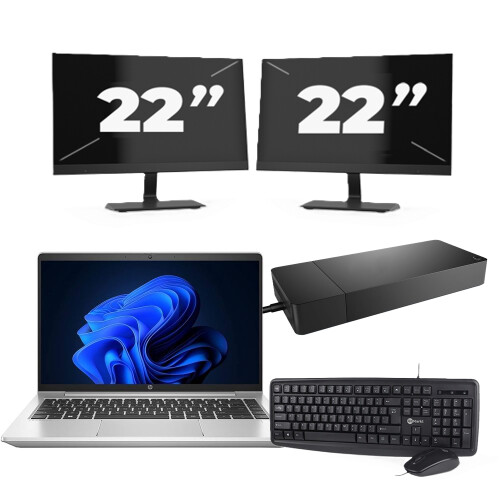 HP ProBook 440 G9 - Intel Core i3-12e Generatie - 14 inch - 8GB RAM - 256GB SSD - Windows 11 + 2x 22 inch Monitor