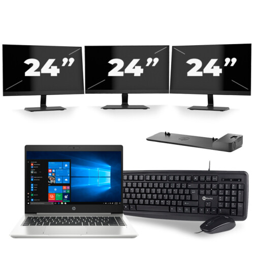 HP ProBook 445 G7 - AMD Ryzen 5 4500U - 14 inch - 8GB RAM - 256GB SSD - Windows 10 + 3x 24 inch Monitor