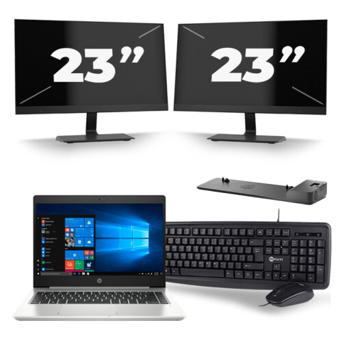 HP ProBook 445 G7 - AMD Ryzen 5 4500U - 14 inch - 8GB RAM - 256GB SSD - Windows 10 + 2x 23 inch Monitor