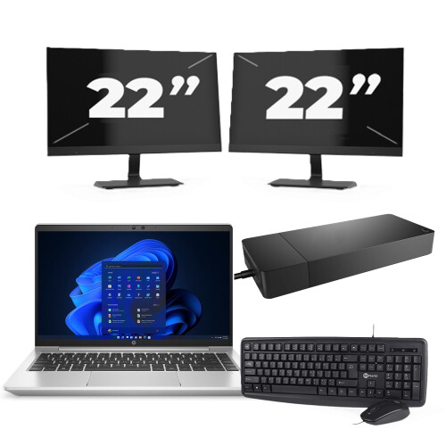 HP ProBook 445 G8 - AMD Ryzen 5 5600U - 14 inch - 8GB RAM - 256GB SSD - Windows 11 Home + 2x 22 inch Monitor
