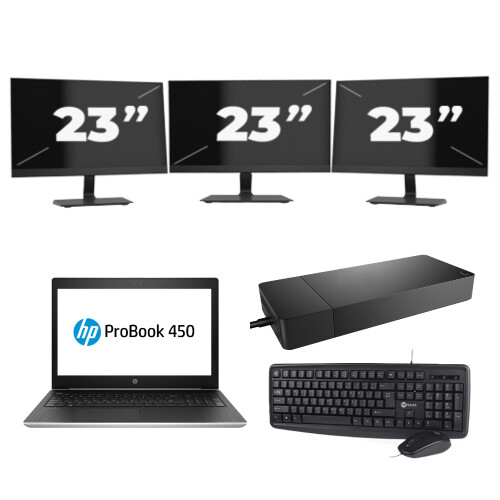 HP ProBook 450 G5 - Intel Core i5-8e Generatie - 15 inch - 8GB RAM - 256GB SSD - Windows 11 + 3x 23 inch Monitor
