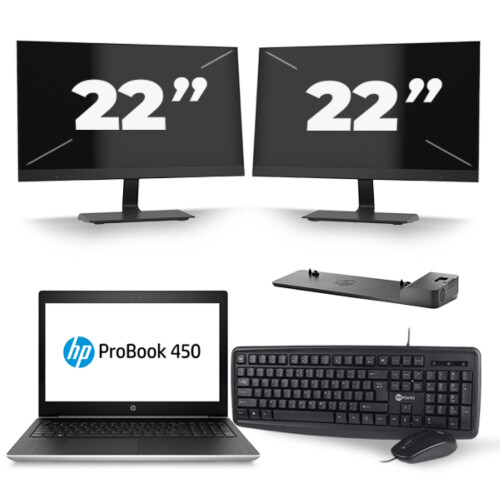 HP ProBook 450 G5 - Intel Core i5-8e Generatie - 15 inch - 8GB RAM - 256GB SSD - Windows 11 + 2x 22 inch Monitor