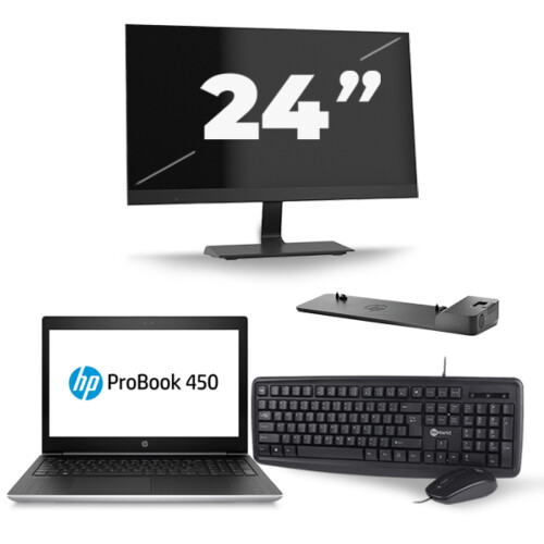 HP ProBook 450 G5 - Intel Core i5-8e Generatie - 15 inch - 8GB RAM - 256GB SSD - Windows 11 + 1x 24 inch Monitor