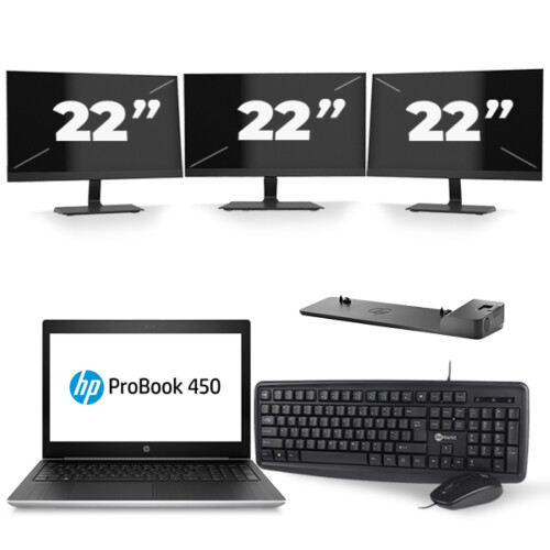 HP ProBook 450 G5 - Intel Core i5-8e Generatie - 15 inch - 8GB RAM - 256GB SSD - Windows 11 + 3x 22 inch Monitor