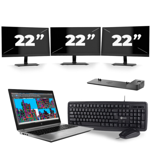 HP ZBook 15 G5 - Intel Core i7-8e Generatie - 15 inch - 16GB RAM - 256GB SSD - Windows 11 + 3x 22 inch Monitor