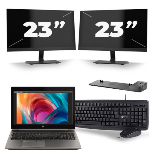 HP ZBook 15 G6 - Intel Core i9-9e Generatie - 15 inch - 16GB RAM - 256GB SSD - Windows 11 Home + 2x 23 inch Monitor
