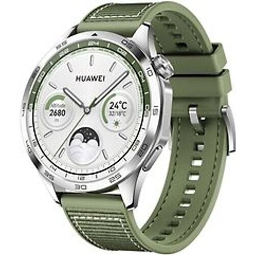 Huawei Watch GT 4 46 mm zilver met geworven stoffen armband groen