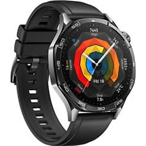 Huawei Watch GT 5 46 mm roestvrij stalen kast zwart met fluorelastomeer bandje zwart