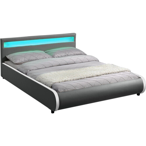 Juskys Sevilla - Gestoffeerd bed - 140 x 200 cm - Donkergrijs - LED Verlichting