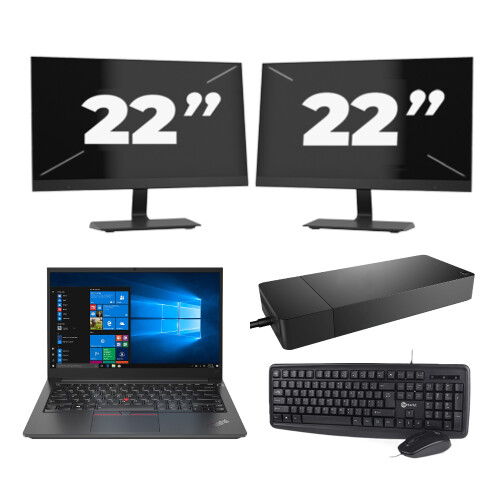 Lenovo Thinkpad E14 G2 - Intel Core i5-11e Generatie - 14 inch - 8GB RAM - 256GB SSD - Windows 11 Home + 2x 22 inch Monitor