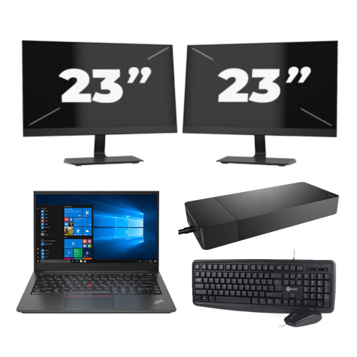 Lenovo Thinkpad E14 G2 - Intel Core i7-11e Generatie - 14 inch - 8GB RAM - 256GB SSD - Windows 11 Home + 2x 23 inch Monitor